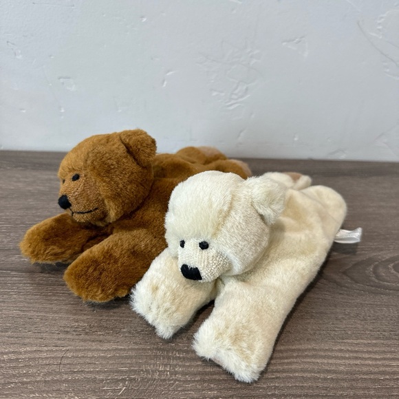 Eddie Bauer Teddy Bears Stuffed Animal Plush Laying Down  8” Beige Brown 1998 - Picture 1 of 9